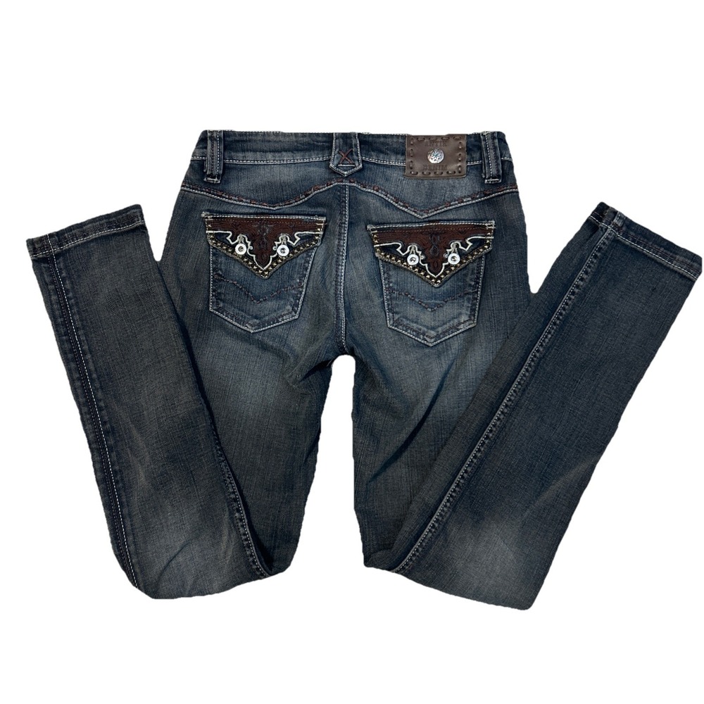 Antik Denim Tapered Leg Embellished Pockets Western Cowgirl Low Rise Jeans Sz 27